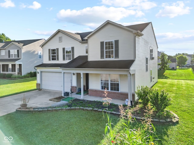 view of front of home with a front yard and covered porch