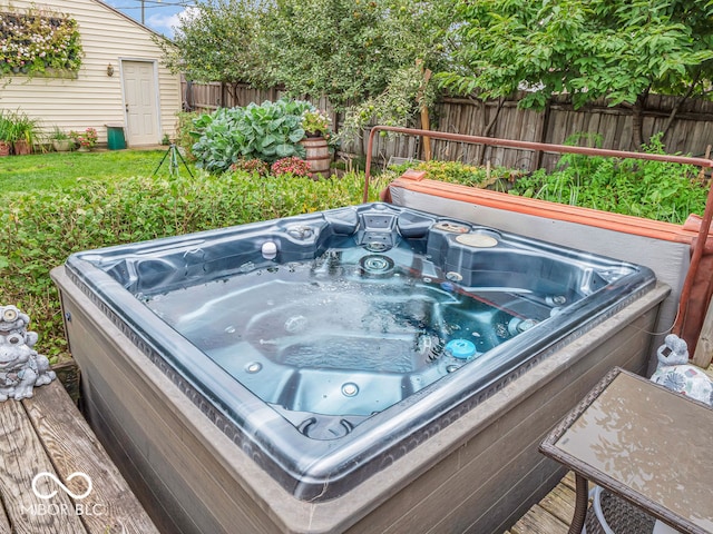 exterior space with a jacuzzi