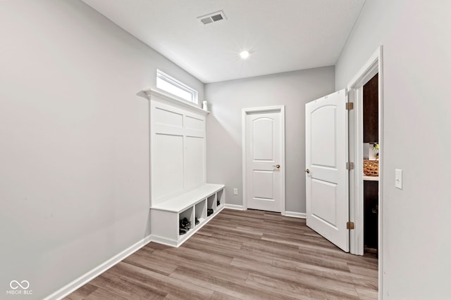 mudroom with hardwood / wood-style flooring