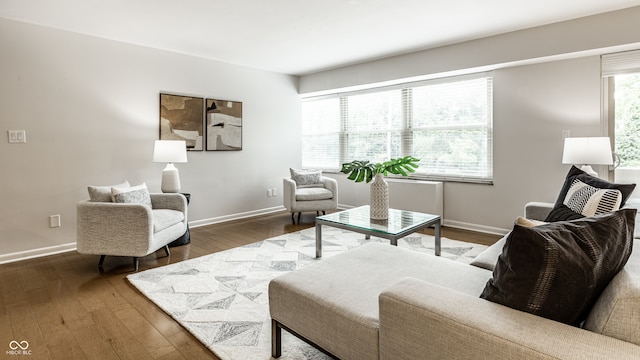 living room featuring a wealth of natural light and hardwood / wood-style floors