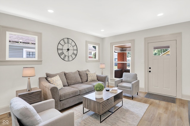 living room with light hardwood / wood-style flooring