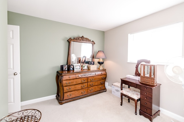 miscellaneous room featuring light carpet