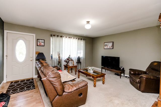 living room featuring light wood-type flooring and plenty of natural light