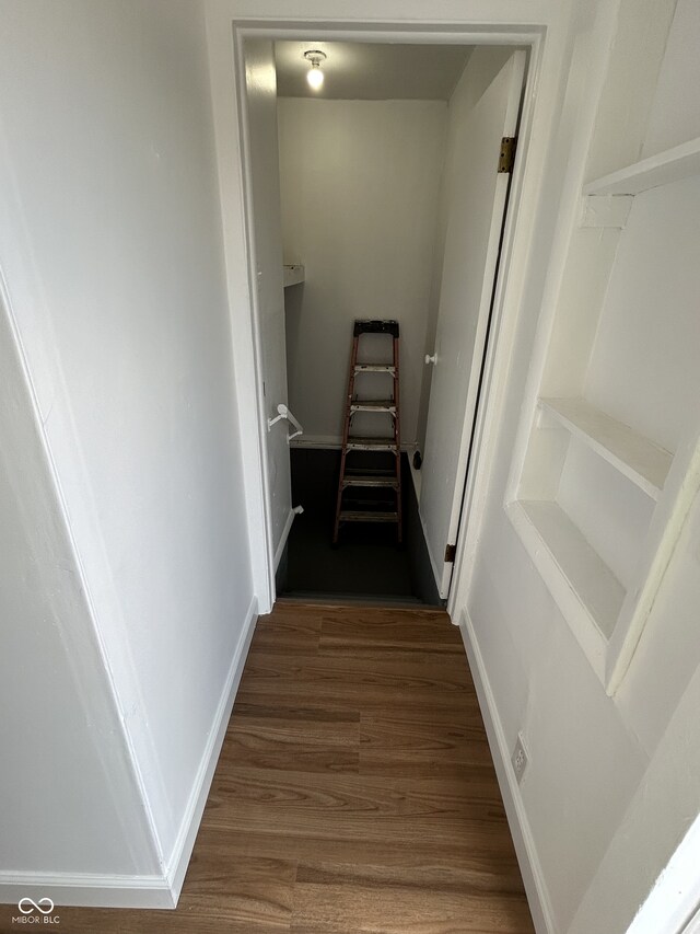 interior space with dark wood-type flooring