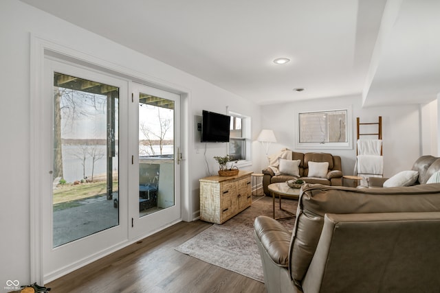 living room with hardwood / wood-style flooring