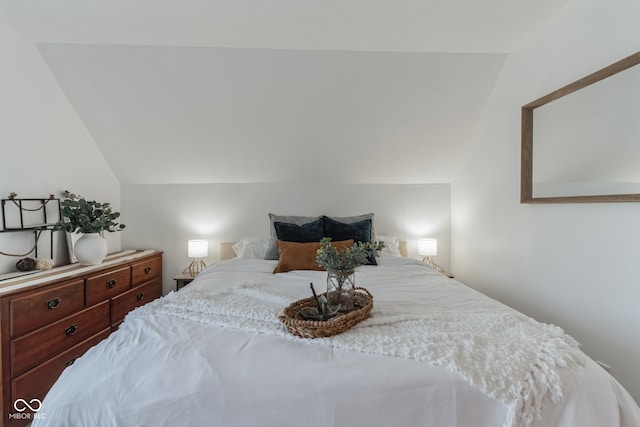 bedroom featuring lofted ceiling