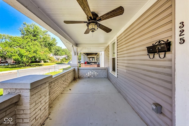 view of patio / terrace with ceiling fan and covered porch