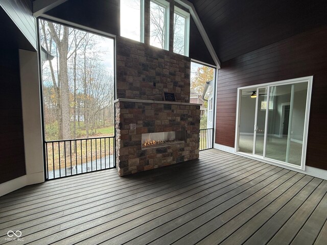3380 N Pine Song Dr, Martinsville, IN 46151 - wooden deck with an outdoor stone fireplace