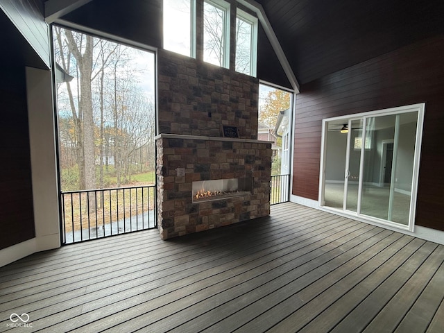 3380 N Pine Song Dr, Martinsville, IN 46151 - wooden terrace featuring an outdoor stone fireplace