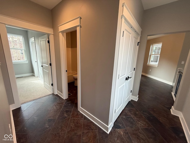 3380 N Pine Song Dr, Martinsville, IN 46151 - hall featuring healthy amount of natural light, baseboards, and dark stone finish floors