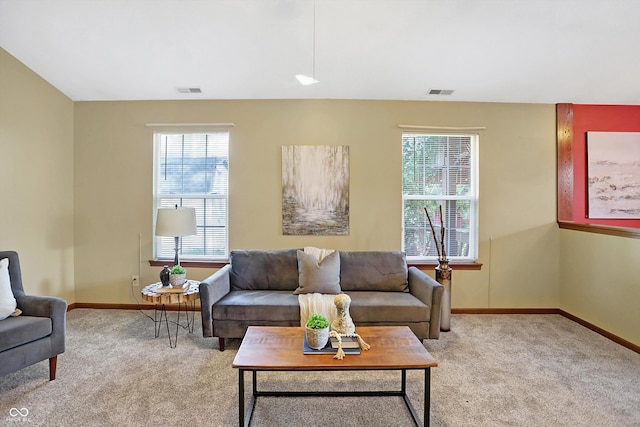 carpeted living room with a healthy amount of sunlight