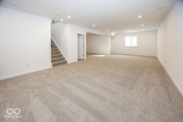 basement with light carpet