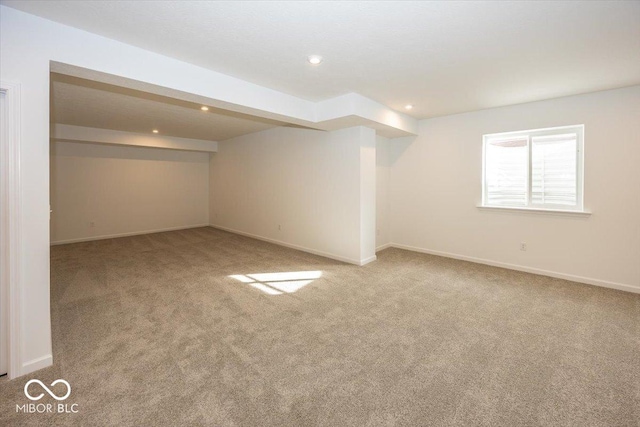 basement with light carpet