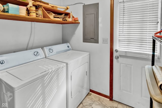 washroom with washer and dryer and electric panel