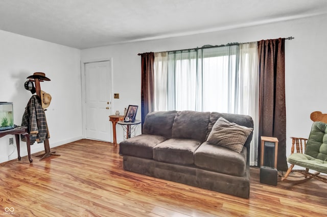 living room with baseboards and light wood-style floors
