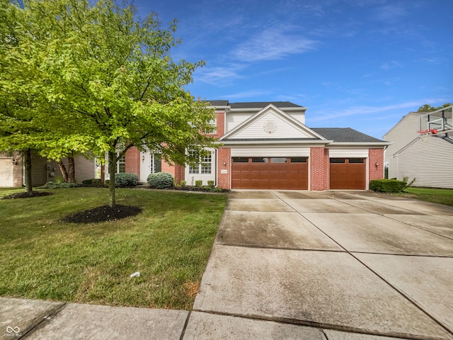 view of front facade with a garage and a front yard