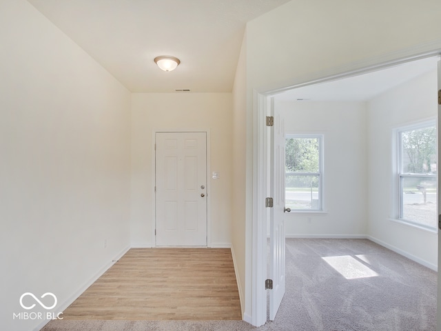 interior space with light hardwood / wood-style flooring