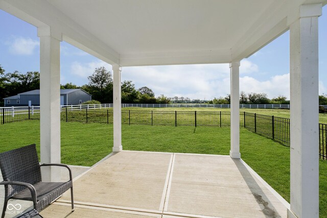 view of patio / terrace featuring a rural view