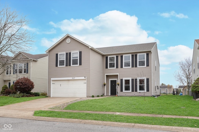 view of front of house with driveway, a garage, and a front yard