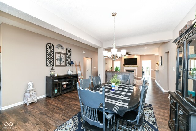 dining room with an inviting chandelier and dark hardwood / wood-style flooring