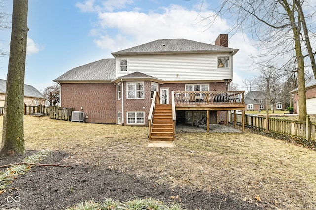 14626 Warner Trl, Westfield, IN 46074 - rear view of property featuring brick siding, stairs, a deck, and a chimney