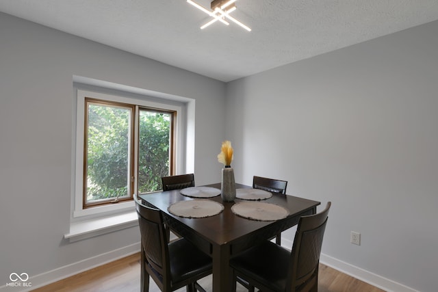 dining space with light hardwood / wood-style flooring and a textured ceiling