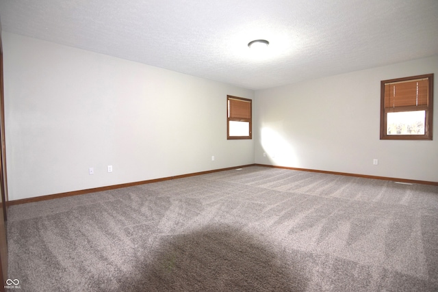 unfurnished room with carpet flooring and a textured ceiling