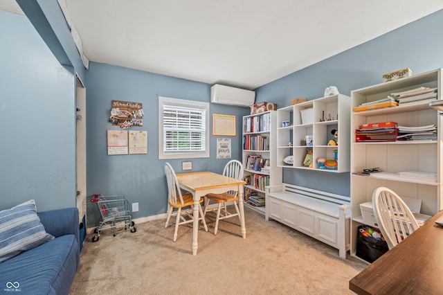 office space featuring light carpet and a wall unit AC