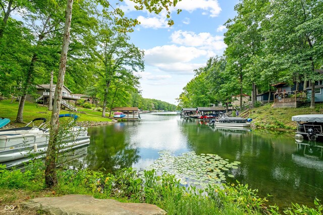 property view of water featuring a boat dock