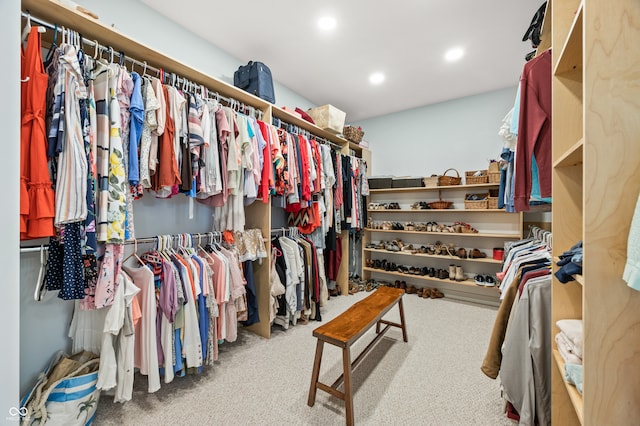 walk in closet with carpet