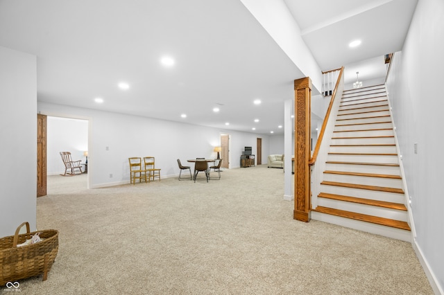 basement with light carpet