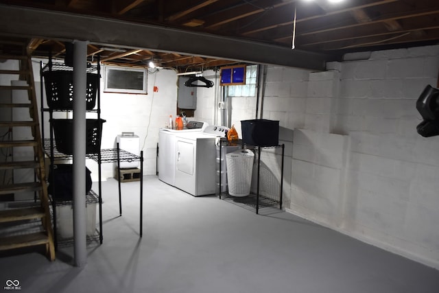 basement with separate washer and dryer