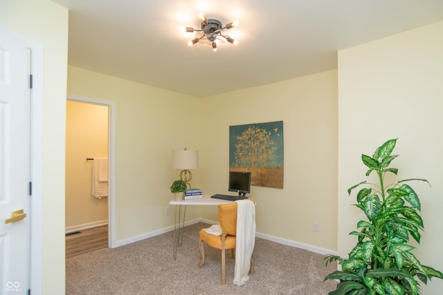 view of carpeted home office