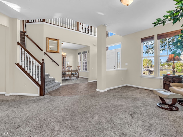 living room with light carpet