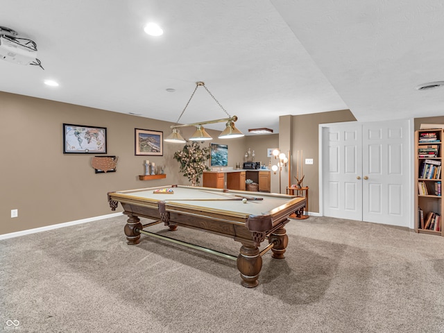 playroom featuring billiards and carpet