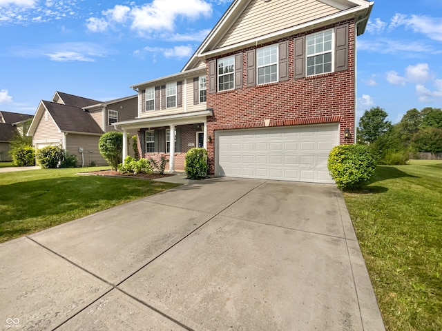 view of front facade featuring a garage and a front yard