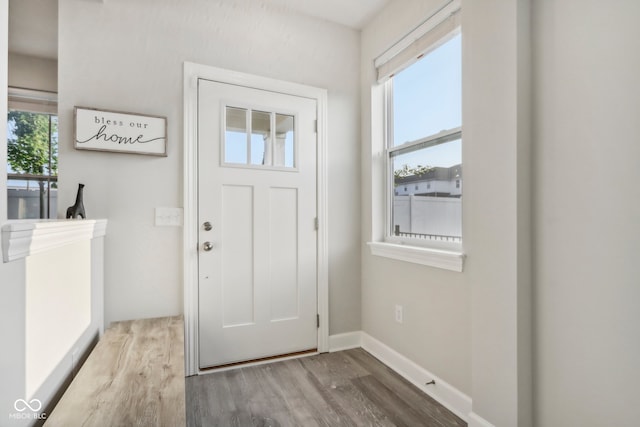 doorway to outside featuring light wood-type flooring