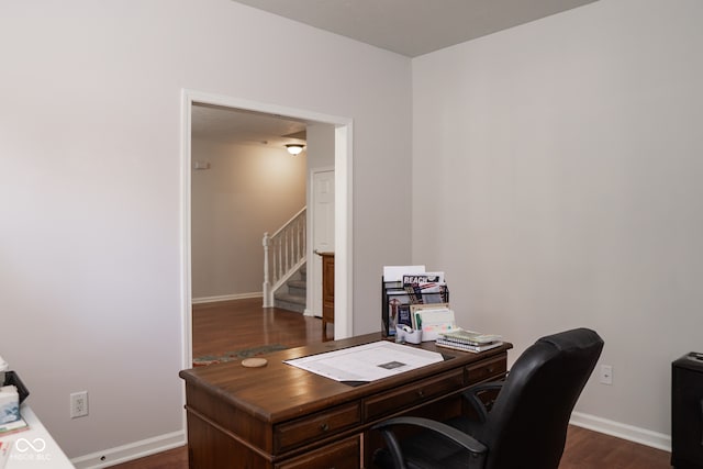 office space with dark hardwood / wood-style flooring