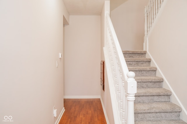 staircase featuring hardwood / wood-style floors