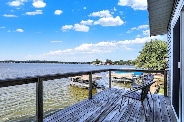 dock area with a water view