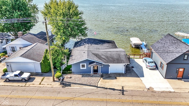 aerial view with a water view