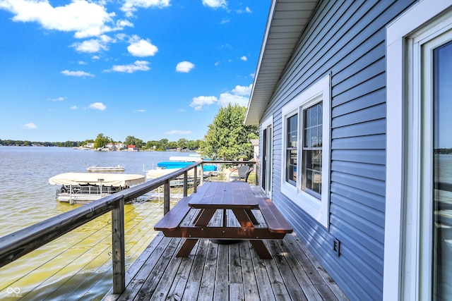 exterior space with a water view