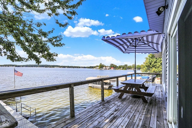 view of dock with a water view