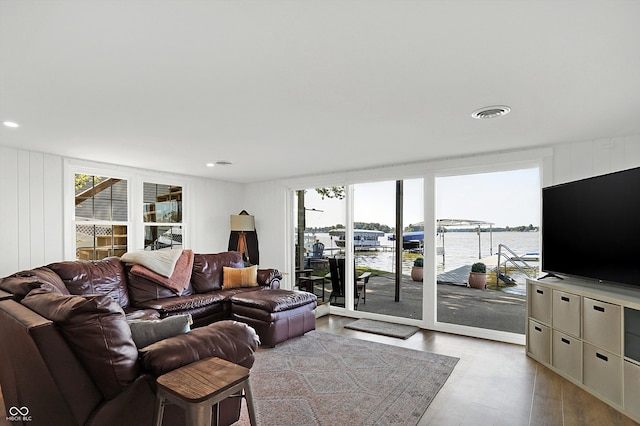 living room featuring light wood-type flooring