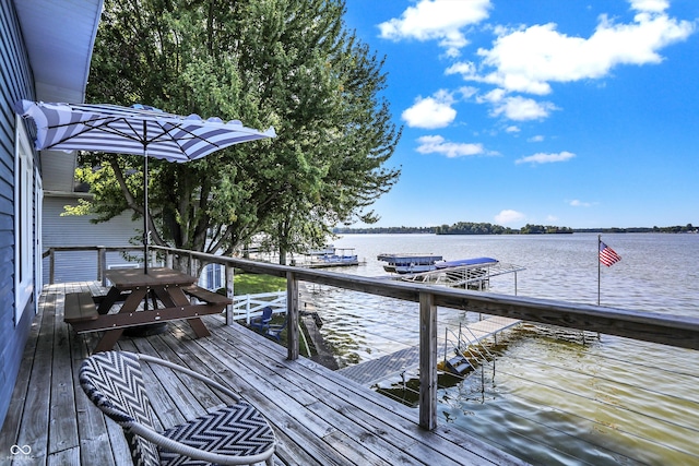 dock area with a water view