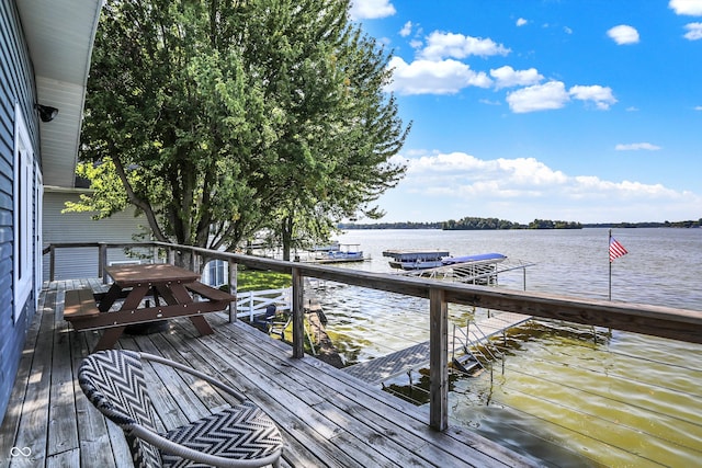 dock area with a water view