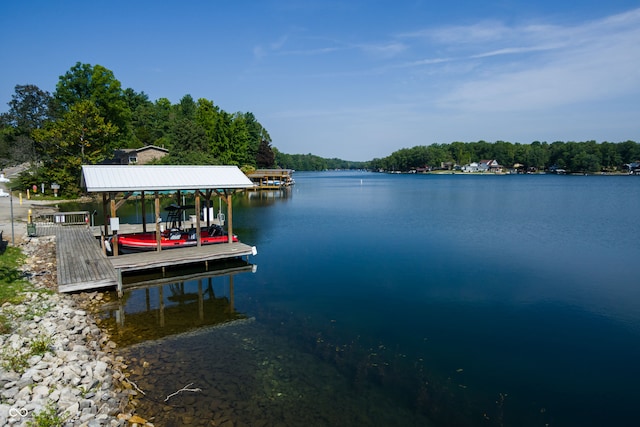 dock area with a water view