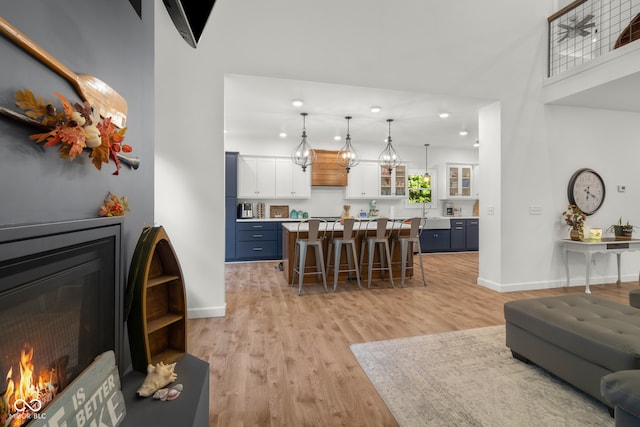 living room with light hardwood / wood-style flooring