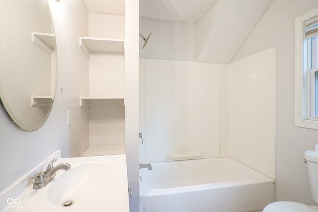 full bathroom featuring vanity, toilet, and bathing tub / shower combination