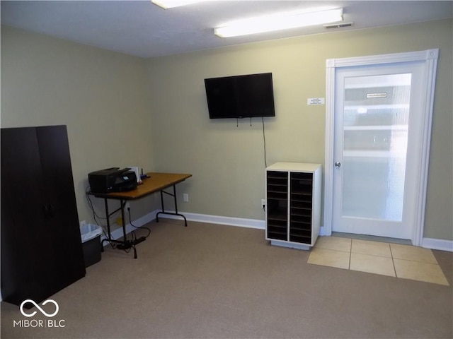 view of carpeted home office